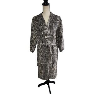 Emanuel Ungaro Paris Terrycloth Cotton Kimono Bath Robe Belt Med Brown Geometric